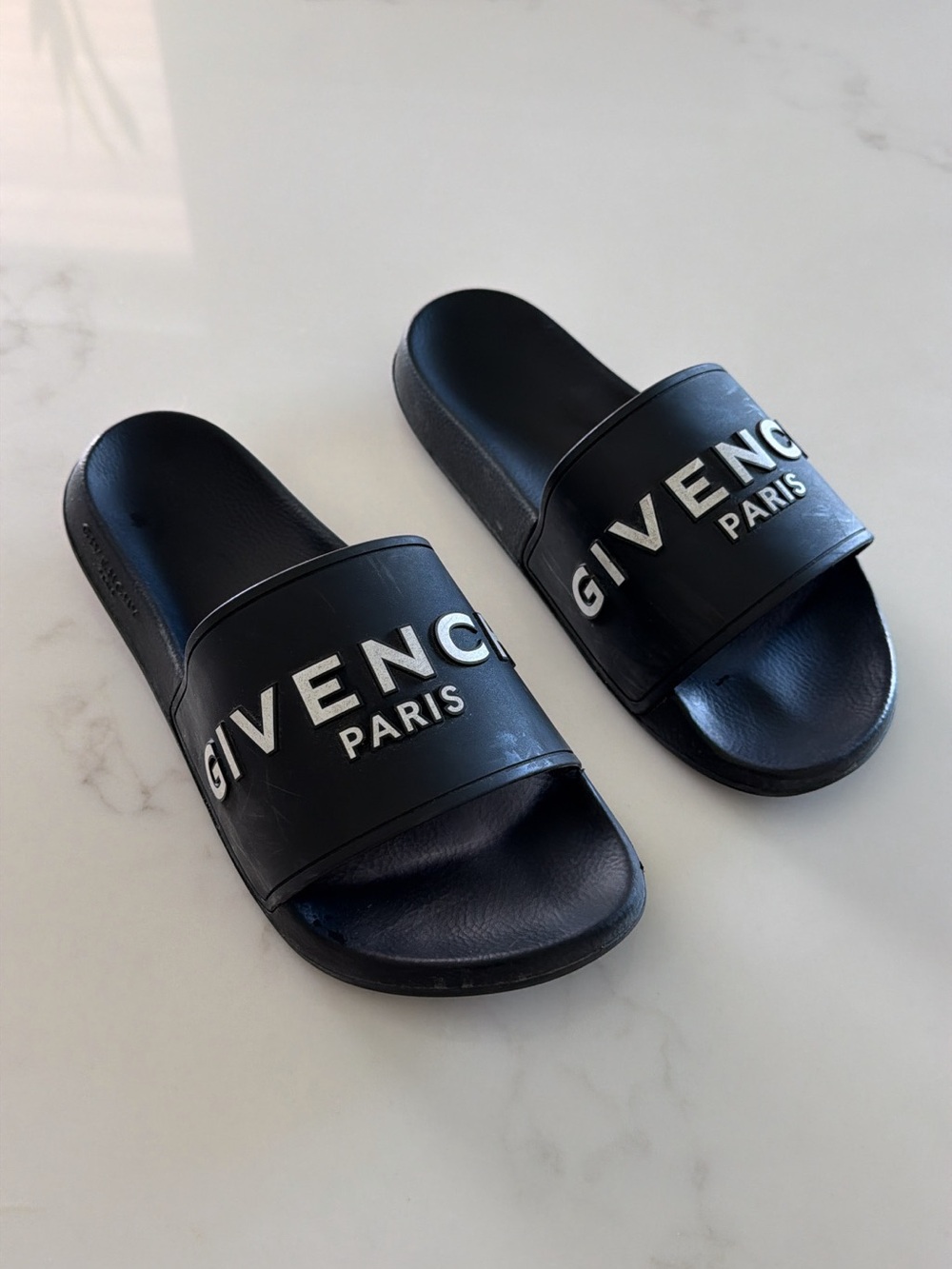 Givenchy Black Slide Sandals with White Logo